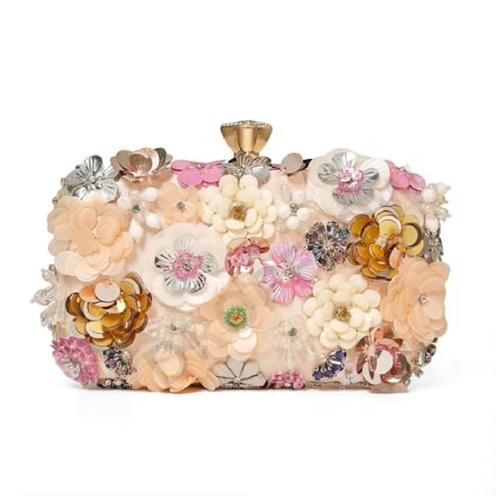 Elegant Floral Clutch Purse Convertible Chain Evening Bag Formal Event - Picture 2 of 8